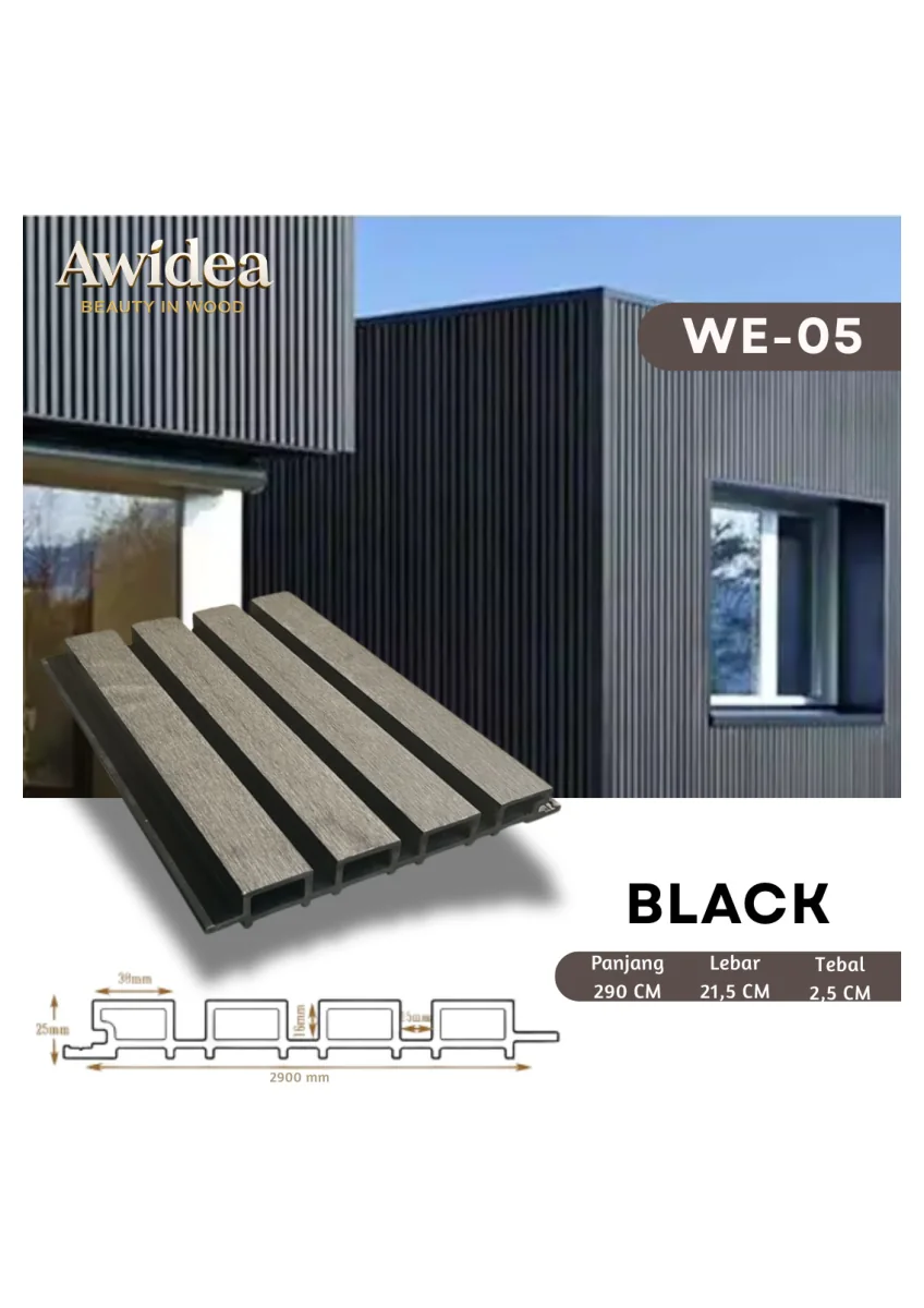 WPC Outdoor Cladding AWIDEA WE-05 Black 21,5 x 290 x 2,5 cm