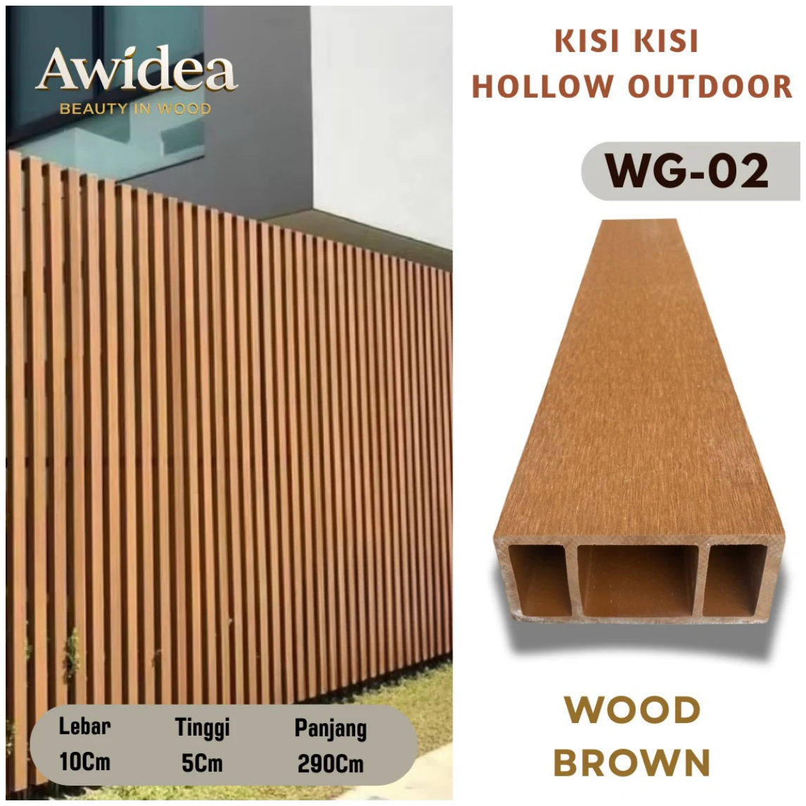 WG-02 - WOOD BROWN - Hollow Outdoor 10×5 cm AWIDEA